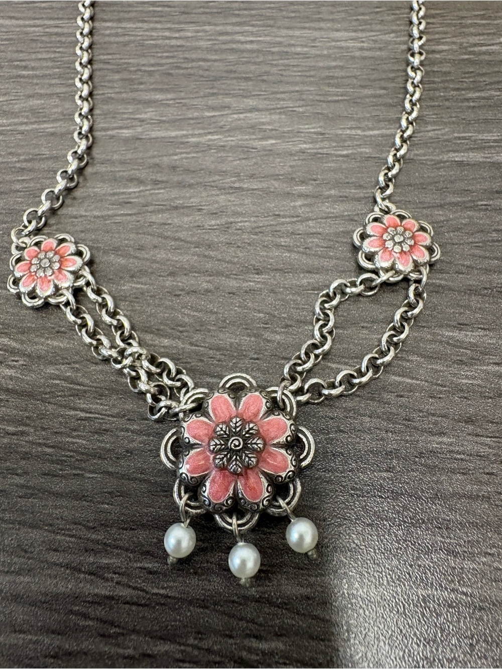 Brighton Cottage Core Pink Floral Pearl Drop Necklace